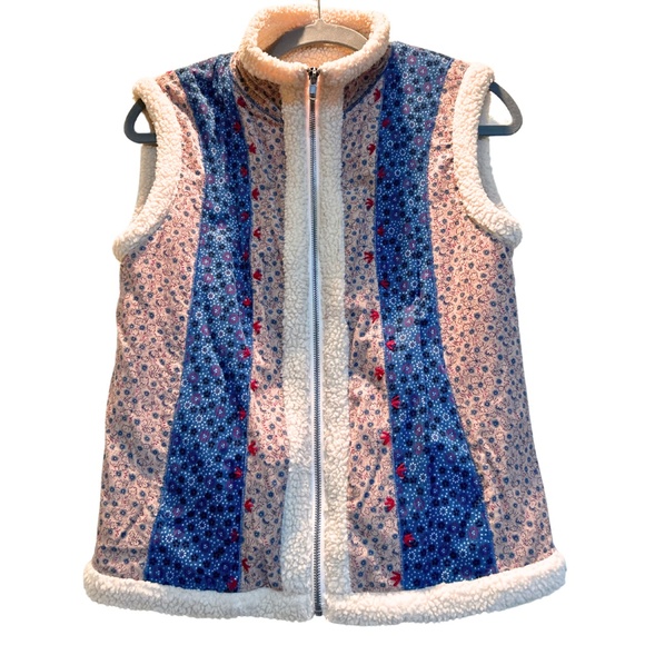 Kimchi & Blue Corduroy Embroidered Patchwork Floral Pattern Sherpa Vest Sz S - Picture 2 of 4